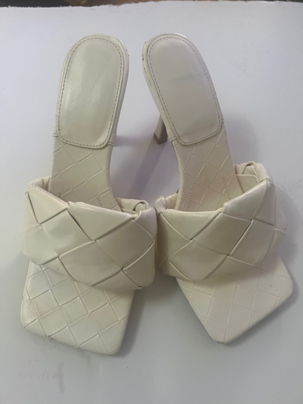 Women’s Woven Square-Toe Heeled Slide - Cream Size 8